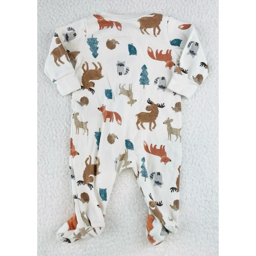 CARTER’S • White/Multi Animal Print Sleeper Footie Pajamas, 3M